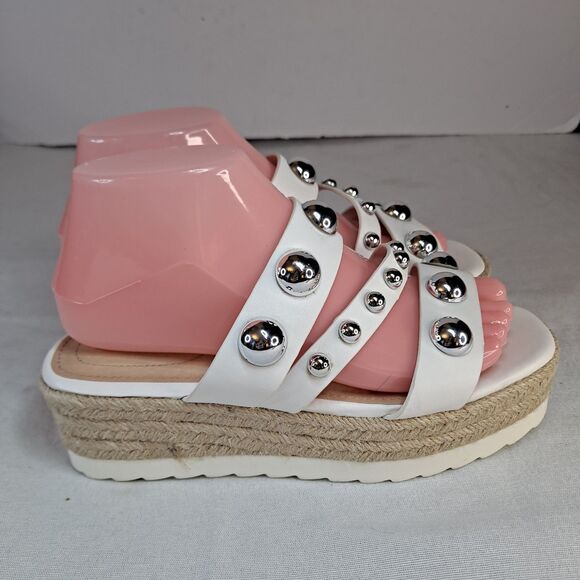 C Comfort est. 1946 Espadrilles Womens 7M Studded Platform White Faux Leather - Picture 4 of 11